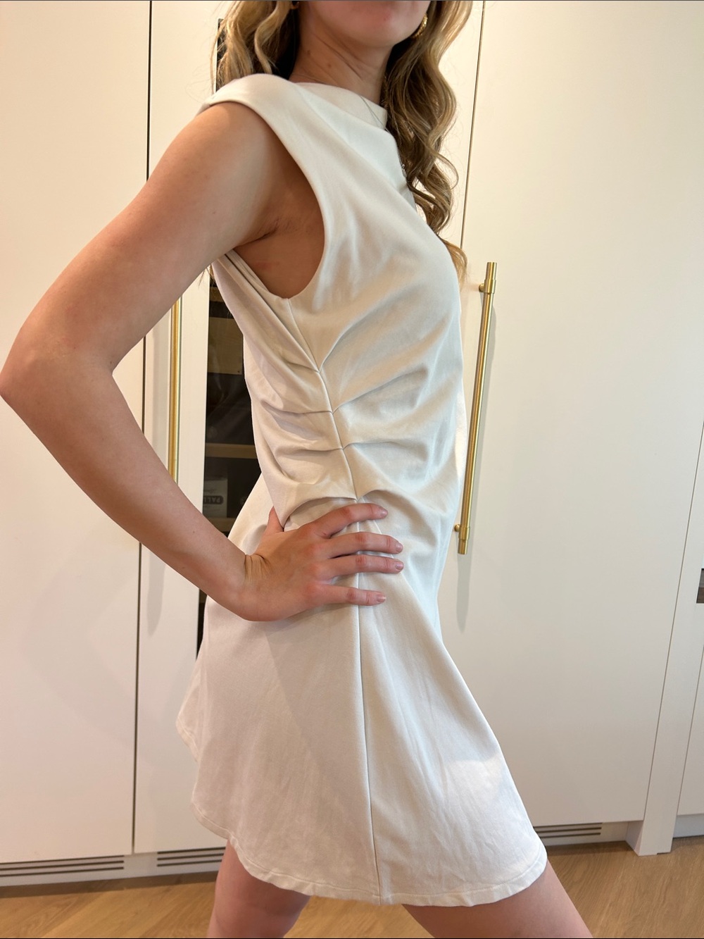 H&M Cream Sleeveless Mini Dress with Subtle Drape - Picture 3 of 7